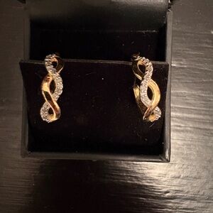 Elegant Diamond Lined Yellow Gold and white gold Infinity Earrings